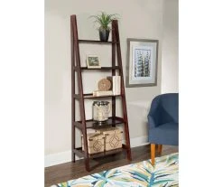 Boston Espresso 5-Shelf Wooden Ladder Bookcase - Stylish & Functional Storage for Home or Office