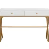 Glam White & Gold 2-Drawer Campaign Desk | Stylish Modern Office Furniture