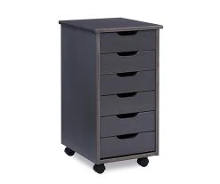 Craft Mate Gray Wood 6-Drawer Rolling Storage Cart | Mobile Organizer for Home & Office