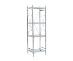 Hawkins Chrome & Glass 4-Tier Shelf - Modern Bookshelf for Home & Office