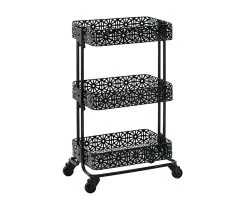 Mabry Black 3-Tier Pierced Floral Rolling Cart - Stylish Storage Solution