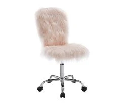 Comfort Home Blush Pink Faux Fur Swivel Chair - Ergonomic Office Chair with Soft Cushioning