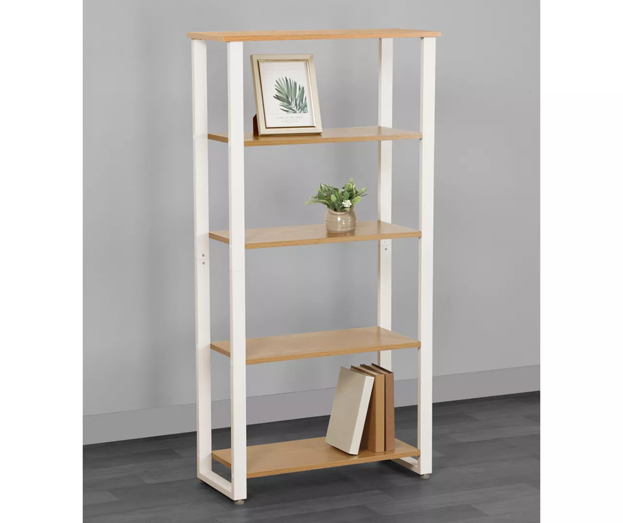Dorm Essentials Oak & White 4-Shelf Bookcase - Stylish & Functional Storage Solution - Image 2