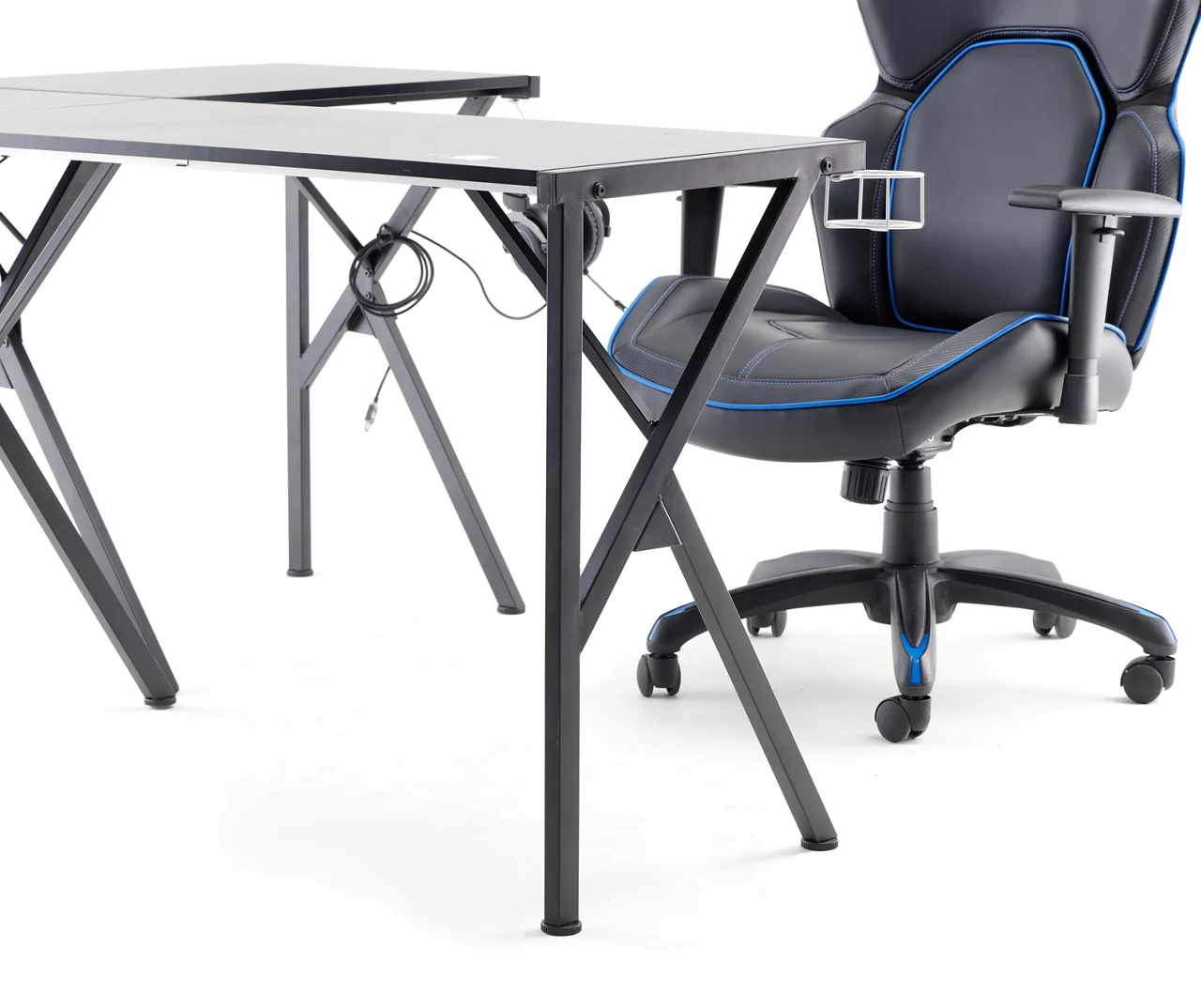 Black L-Shaped LED Gaming Desk with USB Charging Ports & Built-in Power Outlets - Stylish and Functional Modern Desk for Gamers and Professionals - Image 2