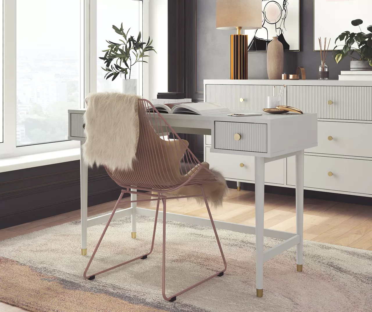Elizabeth Dove Gray Office Desk - Modern & Stylish Workspace Solution - Image 4