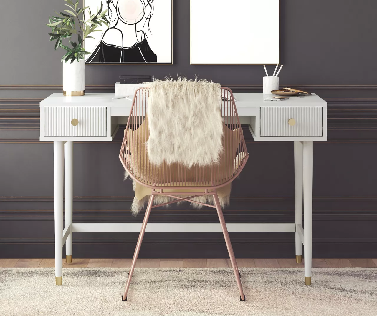 Elizabeth Dove Gray Office Desk - Modern & Stylish Workspace Solution