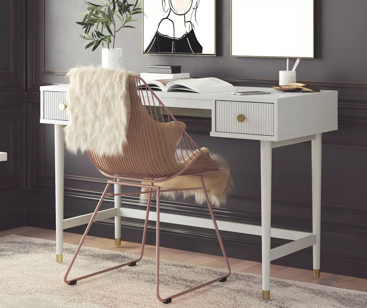 Elizabeth Dove Gray Office Desk - Modern & Stylish Workspace Solution - Image 2