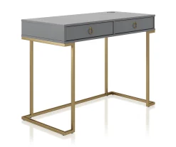 Camila Gray Writing Desk with Wireless Charging - Modern Home Office Desk