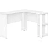 White L-Shaped Corner Desk With Open Storage | Space-Saving Office Furniture