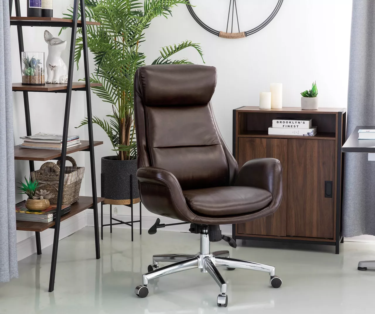 Dark Brown Mid-Century Modern Faux Leather Executive Office Chair - Ergonomic Design, Comfort & Style - Image 4