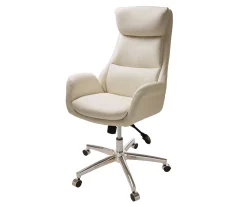 Cream Mid-Century Modern Faux Leather Executive Office Chair - Ergonomic, Stylish & Comfortable