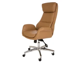 Light Brown Mid-Century Modern Faux Leather Executive Office Chair - Ergonomic Comfort for Your Workspace