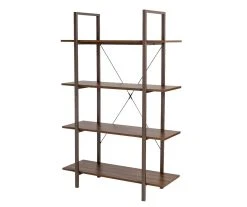 Walnut Modern Open 4-Shelf Bookcase - Stylish & Functional Storage Solution