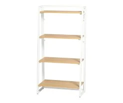 Blonde Wood & White 4-Tier Folding Bookcase | Space-Saving Bookshelf