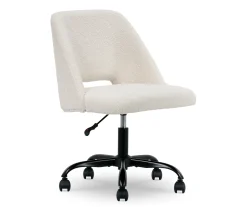 Cream Faux Wool Boucle Rolling Swivel Office Chair - Ergonomic Comfort for Modern Workspaces